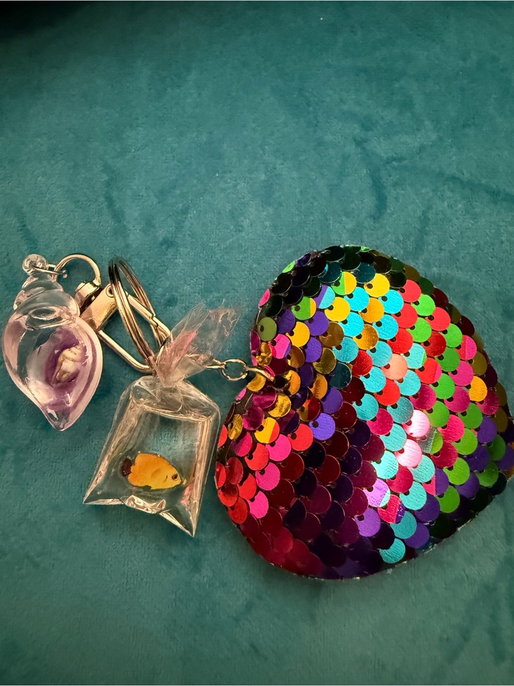 Sequin Heart Keychain with Miniature Wine Glass Charm - Picture 3 of 5
